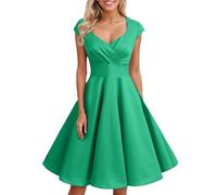 Generisch Robe d'automne à manches longues style années 50 pour femme Grandes tailles, vert, L