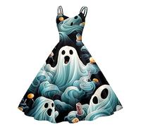 Generisch Robe de bal sans manches pour femme Imprimé Halloween des années 1950, bleu ciel, L