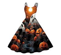 Generisch Robe de bal sans manches pour femme Imprimé Halloween des années 1950, kaki, L