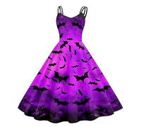 Generisch Robe de bal sans manches pour femme Imprimé Halloween des années 1950, lilas, XXL