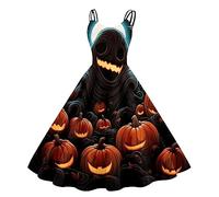 Generisch Robe de bal sans manches pour femme Imprimé Halloween des années 1950, Noir , S