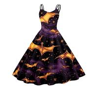 Generisch Robe de bal sans manches pour femme Imprimé Halloween des années 1950, or, XXL