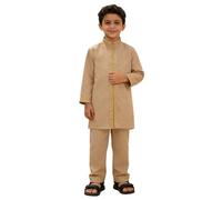Generisch Robe de chambre à manches longues pour adolescents - Tenue de loisirs de style arabe, brodée musulmane, vêtements confortables pour, kaki, 8-9 ans