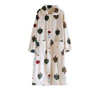 Generisch Robe de chambre baggy à col rond pour femme - Manteau d'hiver épais - Long manteau de sauna en flanelle polaire - Manteau de maison en peluche douce - Chemise de nuit thermique moelleuse