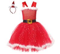 Generisch Robe de cosplay - Robe de père Noël pour fille - Taille 86 - Rose vif - 6-7 ans