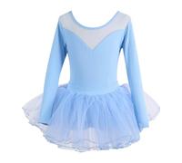 Generisch Robe de danse 2026 pour fille - Tenue de performance à manches courtes - Pour ballet, jazz matelassé, âge 1 à 14 ans - Pour enfant et adolescent - Printemps - Été, bleu, 5-6 ans
