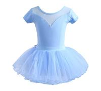 Generisch Robe de danse 2026 pour fille - Tenue tutu - Manches courtes - Pour ballet, jazz, concert et pratique - Âge : 1 à 14 ans, bleu, 5-6 ans
