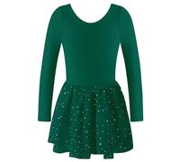 Generisch Robe de danse à manches longues pour fille avec bretelles dorsales et paillettes scintillantes pour les spectacles et la pratique de l'exercice dans différentes situations, Vert foncé., 2-3