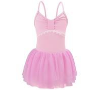 Generisch Robe de danse de ballet pour fille - Justaucorps avec jupe à volants en dentelle - Pour la gymnastique, la performance sur scène, rouge, 9-10 ans