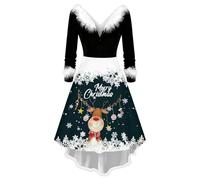 Generisch Robe de fête élégante avec col à manches longues pour les occasions festives, les tenues de vacances comme vêtement décontracté au quotidien, Vert foncé., XXL