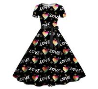 Generisch - Robe de loisirs pour femme avec impression d'amour de la Saint-Valentin, col rond, manches courtes, élégante robe de fête avec style, jaune, S