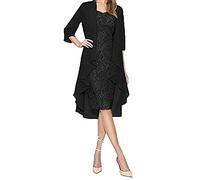Generisch Robe de mariée 2 pièces pour femme avec applications en dentelle - Look élégant - Style simple - Robe de mode festive - Tissu de qualité supérieure, Noir , M