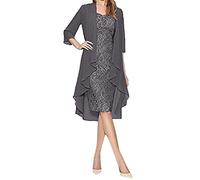 Generisch Robe de mariée 2 pièces pour femme avec applications en dentelle - Look élégant - Style simple - Robe de mode festive - Tissu de qualité supérieure, gris, 3XL