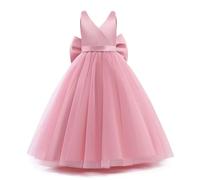 Generisch Robe de mariée 2026 sans manches longue bouffante en maille satinée pour anniversaire de fille - spectacles de style européen, convient pour les enfants de 4 à 16 ans., Rose, 7-9 ans