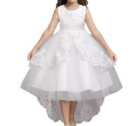 Generisch Robe de mariée pour enfant en dentelle unie, sans manches, longueur genou