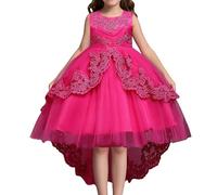 Generisch Robe de mariée pour enfant en dentelle unie sans manches, Rose, 12-13 ans