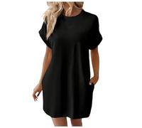 Generisch Robe de maternité en tricot pour femme - Manches courtes - Décontractée - Robe tunique d'été ample avec poches - Robe d'été courte moderne, Noir , XL