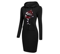 Generisch Robe de Noël Femmes Noël Sweat à Capuche Pull à Manches Longues Extensible Léger Rouge Vin Midi Pull avec Poche, Noir , L