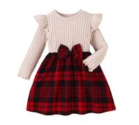 Generisch Robe de Noël pour bébé fille - Robe de baptême - Robe de Noël à manches longues - Rouge - Robe de Noël pour enfant, beige, 4-5 ans