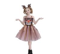 Generisch Robe de Noël pour bébé fille - Robe de baptême - Tenue de Noël - Pull de Noël - Robe en tulle pour enfants, marron, 4-5 ans