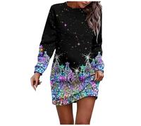 Generisch Robe de Noël pour femme - Robe de Noël amusante - Col rond - Robe de Noël - Vêtements de Noël pour femme - Costume de Noël - Robe pull longue - Robe de Noël pour femme, Robe B2 - Noir, XXL