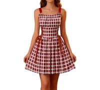 Generisch Robe de Noël pour femme - Robe de soirée de Noël - Élégante jupe plissée - Robe de cocktail vintage - Impression amusante - Robe d'hiver - Garde au chaud, Rouge-1, M