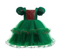 Generisch Robe de Noël pour fille - Robe de baptême - Tenue de Noël - Robe à paillettes pour fille, vert, 4-5 ans