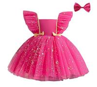 Generisch Robe de Noël pour fille - Robe de baptême - Tenue de Noël - Robe rouge pour fille - Mariage, Rose, 4-5 ans