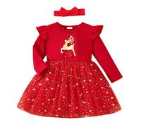 Generisch Robe de Noël pour fille - Robe de princesse - Tenue de Noël - Manches longues - Vêtement pour bébé - Vêtement doux à manches longues - Tutu - Robe de princesse My First Christmas