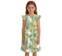 Generisch Robe de Pâques pour fille - Manches flottantes - Coupe ample - Avec poches - Tenue festive, vert, 12-13 ans