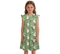 Generisch Robe de Pâques pour fille - Manches flottantes - Coupe ample - Décontractée - Pour les fêtes à l'église - Robe rotative fluide pour tout-petits, vert, 12-13 ans