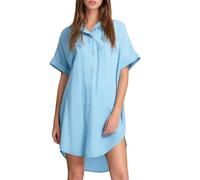 Generisch Robe de plage en lin pour femme avec fermeture à boutons, chemise de bain décontractée pour l'été, bleu ciel, L