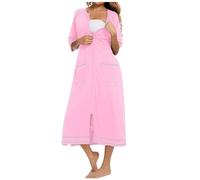 Generisch Robe de plage pour femme - Robe de maison avec fermeture éclair - Manches 3/4 - Longue chemise de nuit - Peignoir léger - Chemise de nuit d'allaitement - Peignoir de sauna - Vêtement de
