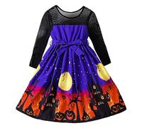 Generisch Robe de princesse à manches longues avec volants en tulle et nœud pour petite fille, bleu, 4-5 ans