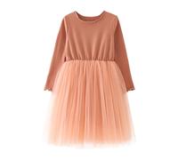 Generisch Robe de princesse à manches longues pour petite fille, Orange, 4-5 ans