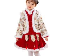 Generisch Robe de princesse chinoise pour bébé avec doublure polaire chaude avec poche, rouge, 3-4 ans