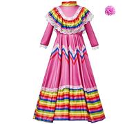 Generisch Robe de princesse mexicaine traditionnelle pour fille, à manches longues, costume de danse, avec coiffe, pour carnaval, fêtes (3-4 ans)