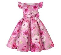 Generisch Robe de princesse pour fille avec manches à ailes et motif floral et nœud pour piano - Bleu, Rose, 2-3 ans