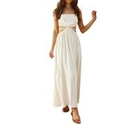 Generisch Robe de printemps d'été en coton et lin avec frontière américaine européenne, taille sans bretelles, costume de carnaval pour femme, beige, S