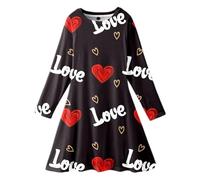 Generisch Robe de Saint-Valentin pour bébé fille - Robe pour enfant - Amour - Cœur à volants - Robe de printemps - Rouge, N, 4-5 ans