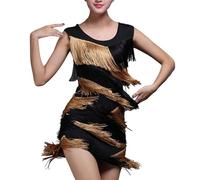 Generisch Robe de scène élégante 2026 avec pompons pour danses latines - Vêtements de danse festifs à franges pour spectacles d'équipe, or, L