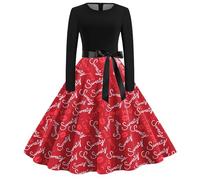 Generisch Robe de soirée à manches longues pour femme avec col rond - Impression romantique d'amour pour la Saint-Valentin, le bal de fin d'année, les fêtes, les vacances à la plage, gris, L