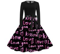 Generisch Robe de soirée à manches longues pour femme avec col rond - Impression romantique d'amour pour la Saint-Valentin, le bal de fin d'année, les fêtes, les vacances à la plage, lilas, M