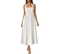 Generisch Robe de soirée pour femme - Sans manches - Robe d'été élégante - Taille haute - Robe midi - Robe de soirée pour mariage, bal de fin d'année - Couleur unie - Dos nu - Robe de bal - Robe de