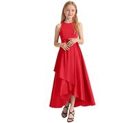 Generisch Robe de soirée pour filles - Robe de fête pour concert et défilé - Élégante robe d'été sans manches pour enfants de la petite enfance aux adolescentes (Rouge, 13-14 ans)