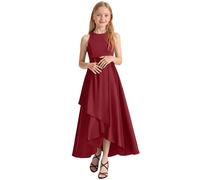 Generisch Robe de soirée, robe de fête pour concert, concours de beauté, élégante robe d'été sans manches pour tout-petits et adolescents, Bordeaux, 13-14 ans