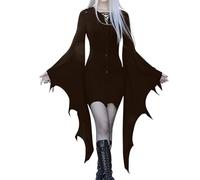 Generisch Robe de sorcière pour femme - Noir - Chauve-souris - Ange déchu - Vampire - Sorcière - Costume effrayant - Costume médiéval - Costume de cosplay - Costume de carnaval, Halloween, carnaval