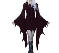 Generisch Robe de sorcière pour femme - Robe de chauve-souris noire - Ange déchu - Vampire - Sorcière - Costume effrayant - Costume médiéval - Costume de cosplay - Costume de carnaval, Halloween