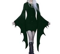 Generisch Robe de sorcière pour femme - Robe de chauve-souris noire - Ange déchu - Vampire - Sorcière - Costume effrayant - Costume médiéval - Costume de cosplay - Costume de carnaval, Halloween