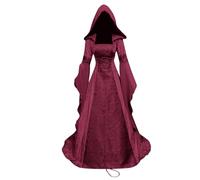 Generisch Robe de sorcière pour femme - Robe gothique médiévale - Vintage - Avec manches trompette - Vampire victorien, cosplay, carnaval, Renaissance - Longue robe de fête